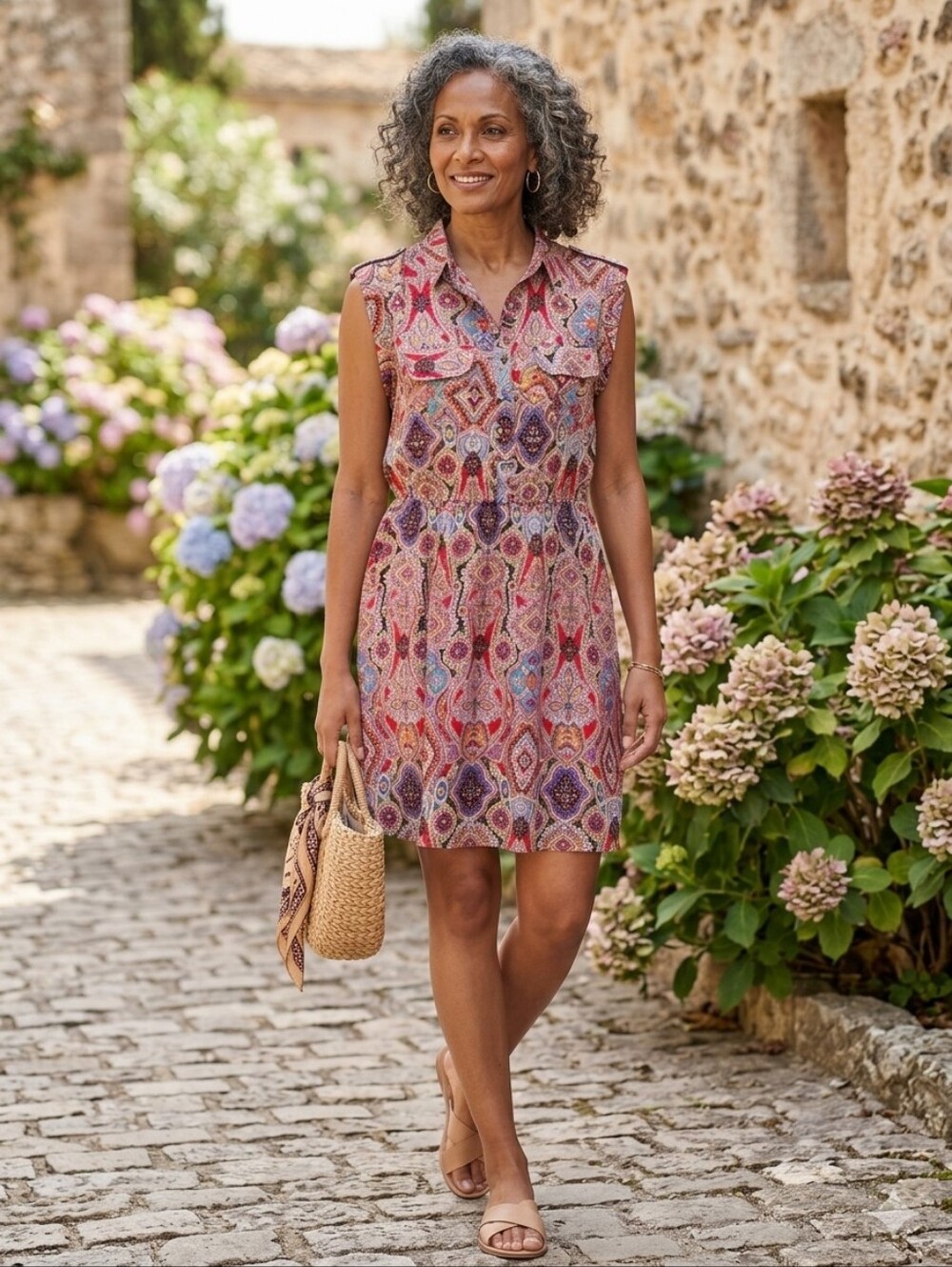 Speed Control NY Paisley Boho Mock Neck Button Front Dress